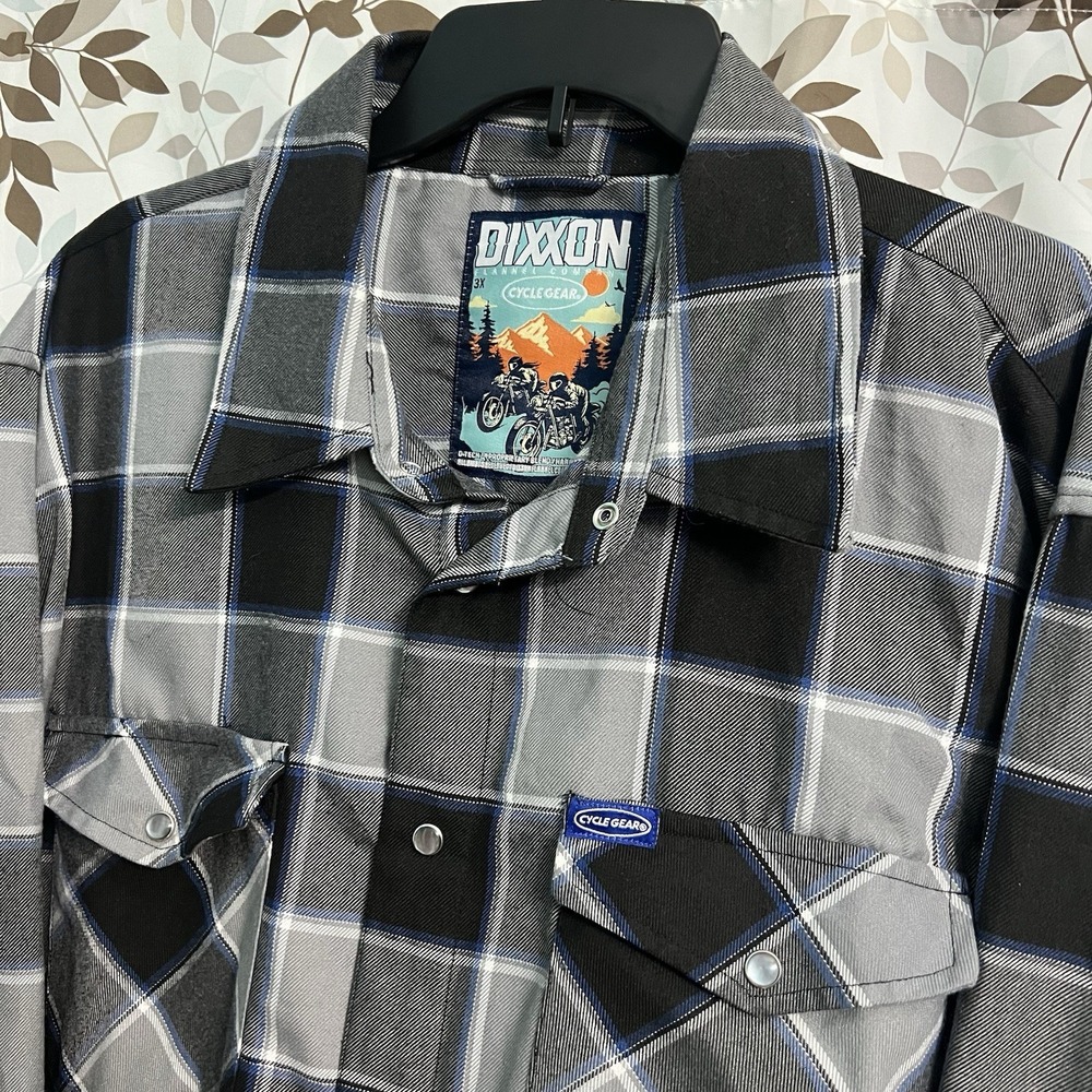 Dixxon Shirt Mens 3XL Gray Plaid Check Cycle Gear Flannel Button Up Pearl Snap